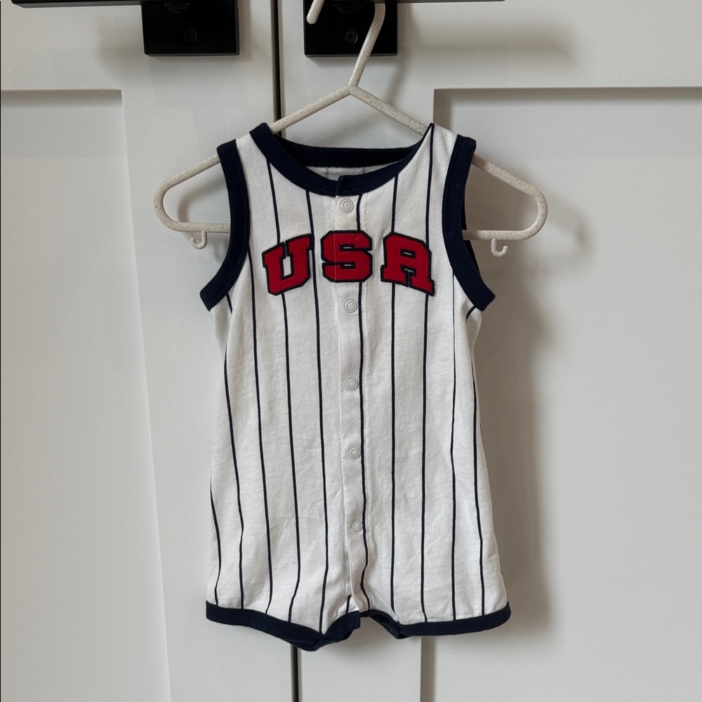 Carter's White and Navy Striped USA One Piece